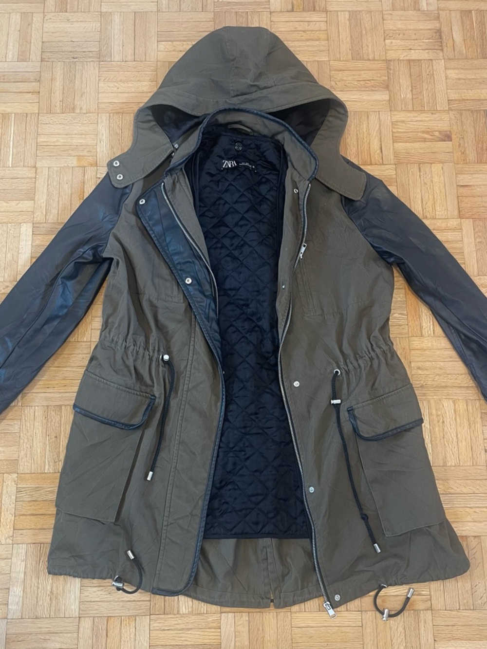 Zara Olive Green Hooded Trench Coat